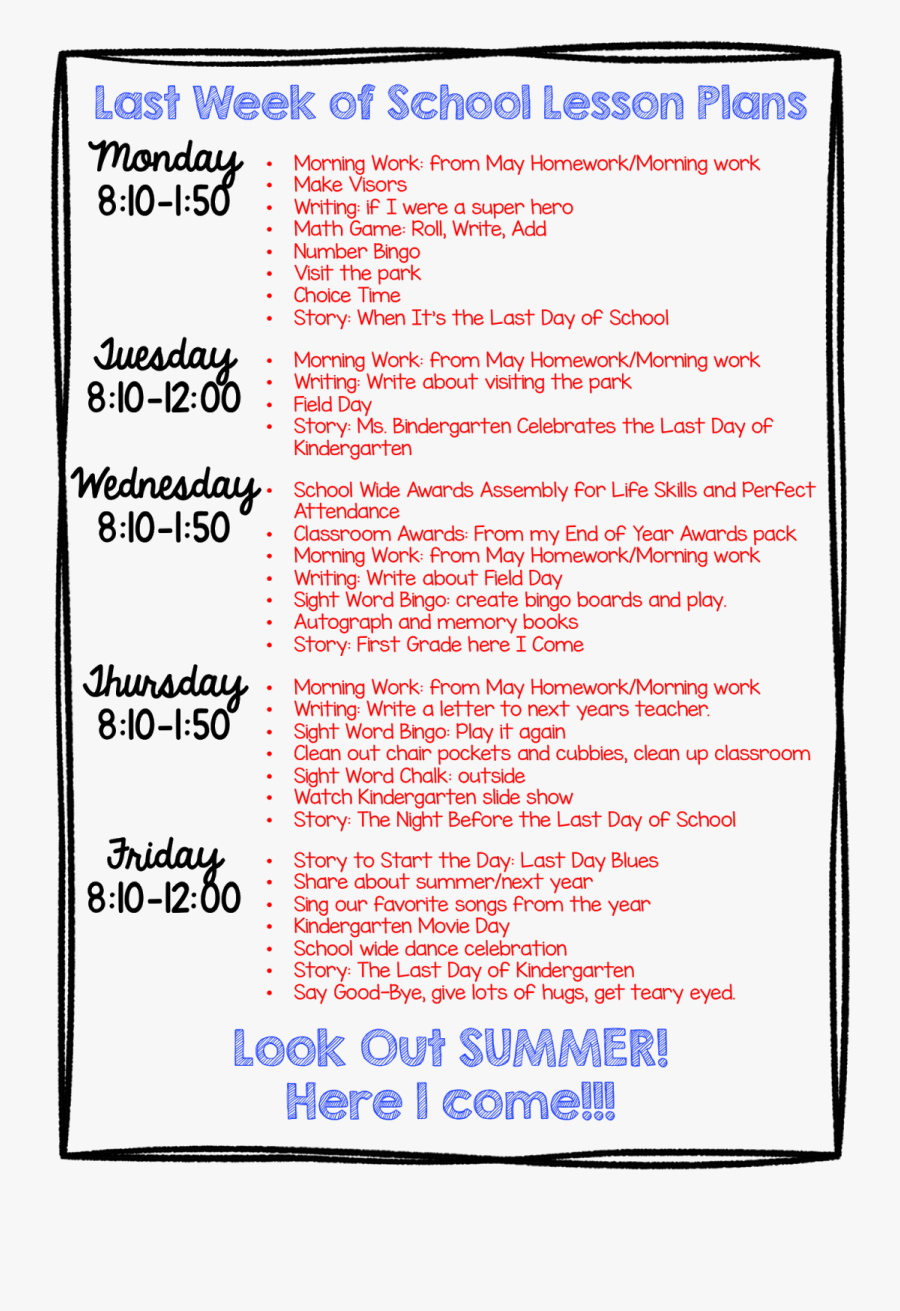 Lesson Plans Last Week Of School, Summer Break, School"s - School, Transparent Clipart