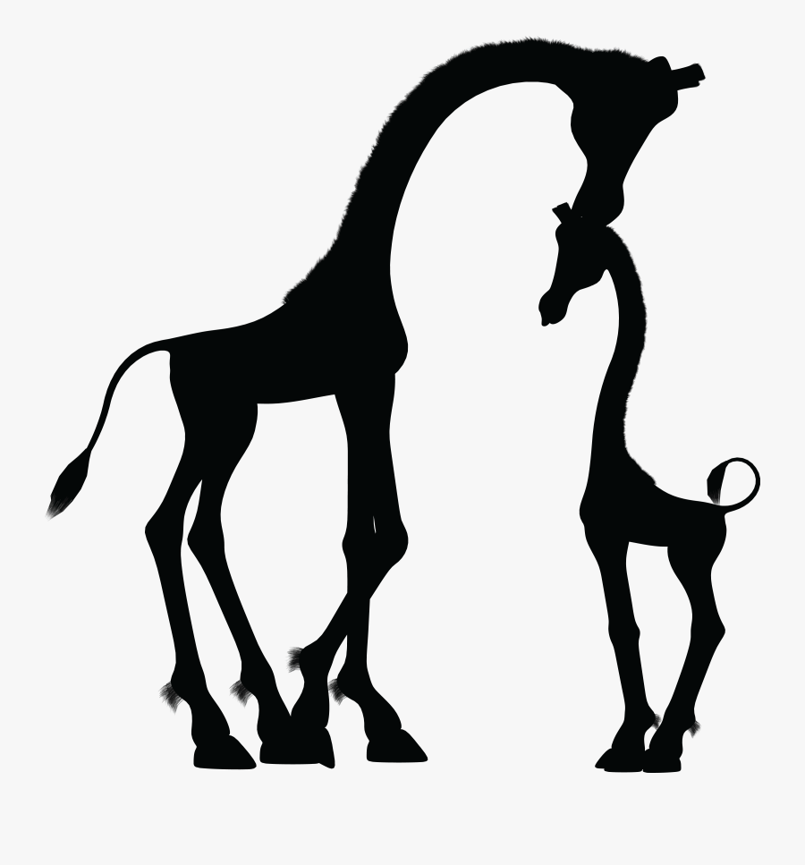 Free Clipart Of A Silhouetted Mother And Baby Giraffe - Baby Giraffe Clipart Black And White, Transparent Clipart