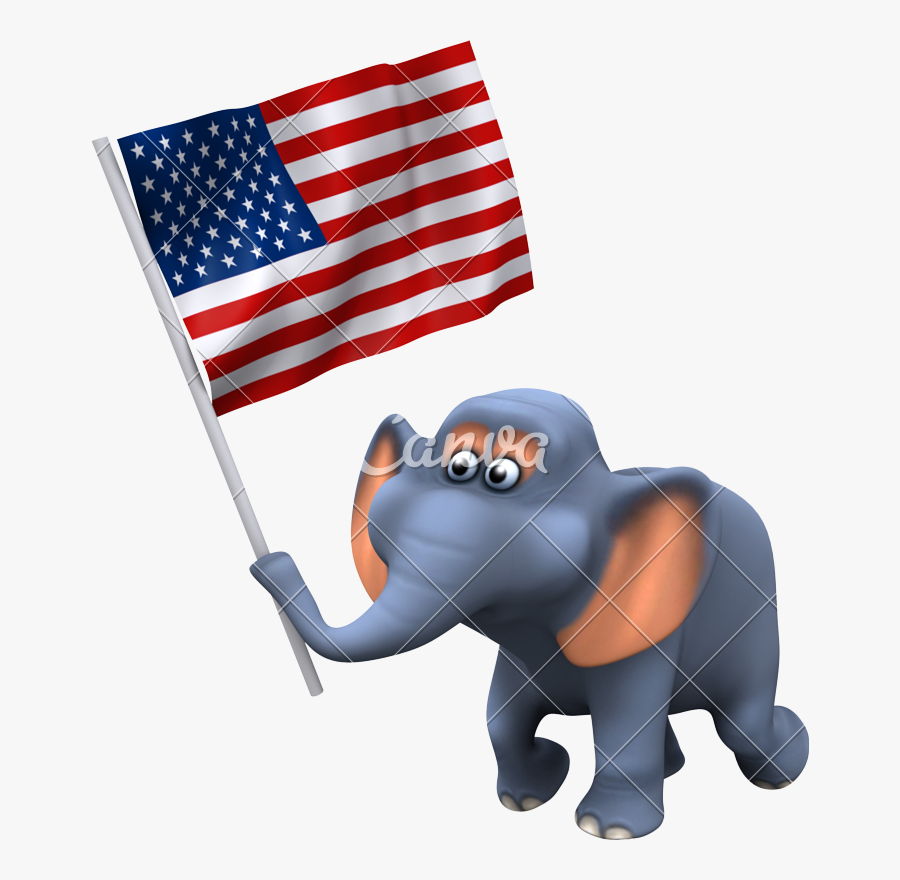 3d Elephant With The Stars And Stripes - Mouse With Flag, Transparent Clipart