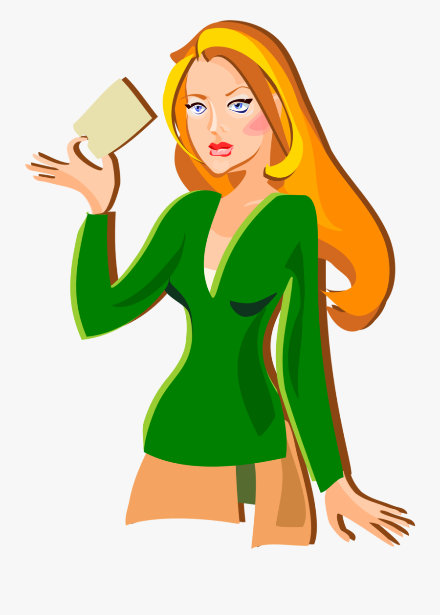 Redhead Holding A Card - Cartoon Woman Ringing Bell, Transparent Clipart