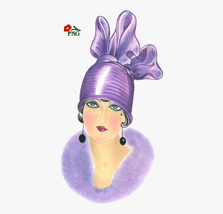 Art Deco Lady Silhouette Clipart - Lady With Violet Hats Painting, Transparent Clipart