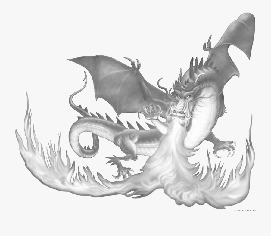 Transparent Fire Breathing Dragon Clipart Black And - Fire Breathing Dragon No Background, Transparent Clipart