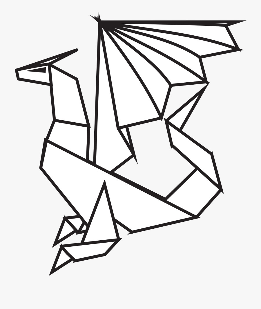 Dragon Paper Black White Line Art Hunky Dory Svg Colouringbook - Origami Paper Dragon Drawing, Transparent Clipart