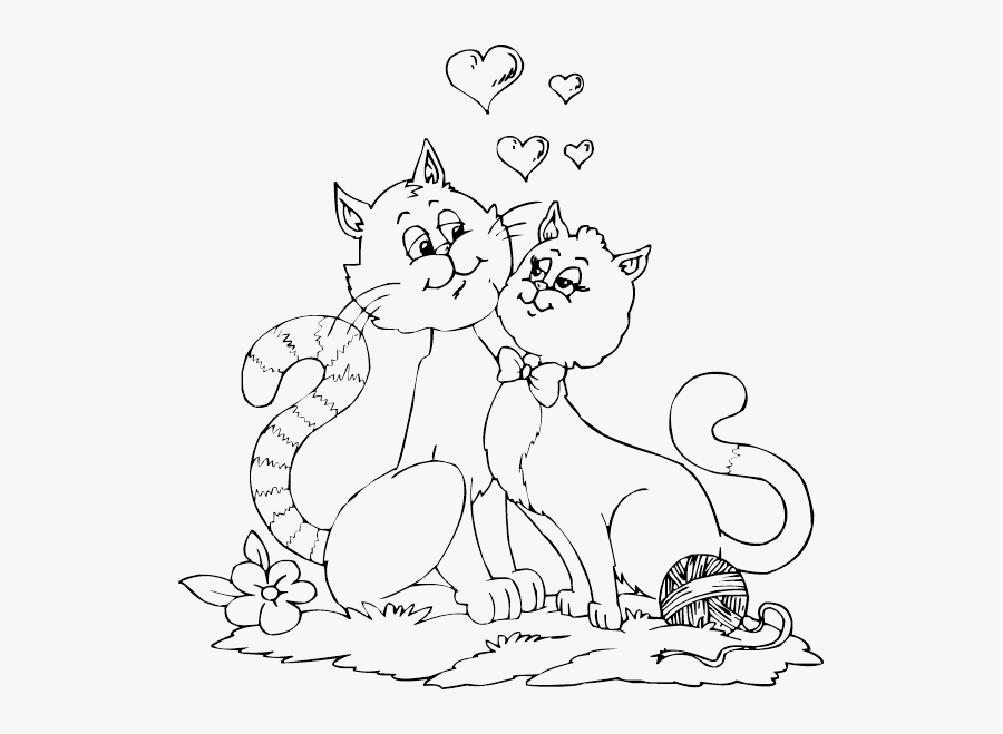 Cat Valentine Coloring Pages Two Cats Sweethearts Coloring - Valentines Day Coloring Pages Cat, Transparent Clipart