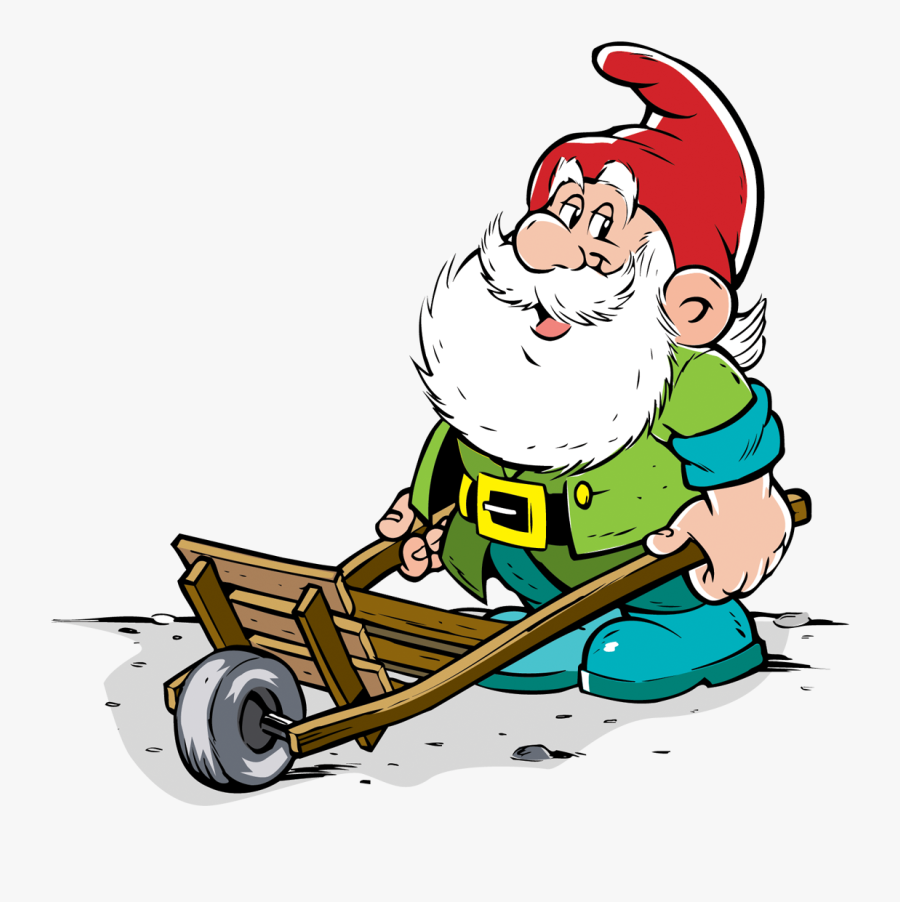 Gnome Cartoon Wheelbarrow, Transparent Clipart