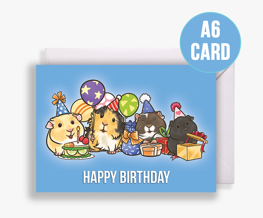 Guinea Pig Party Birthday Card Blue Background - Greeting Card, Transparent Clipart