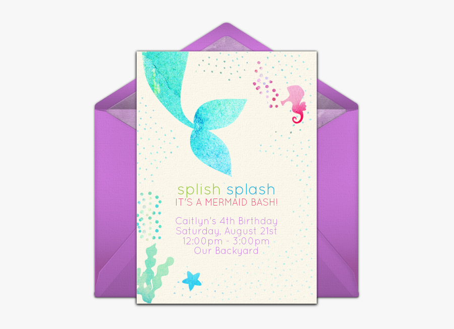 Clip Art Free Mermaid Splish Splash - Free Mermaid Party Invitations, Transparent Clipart