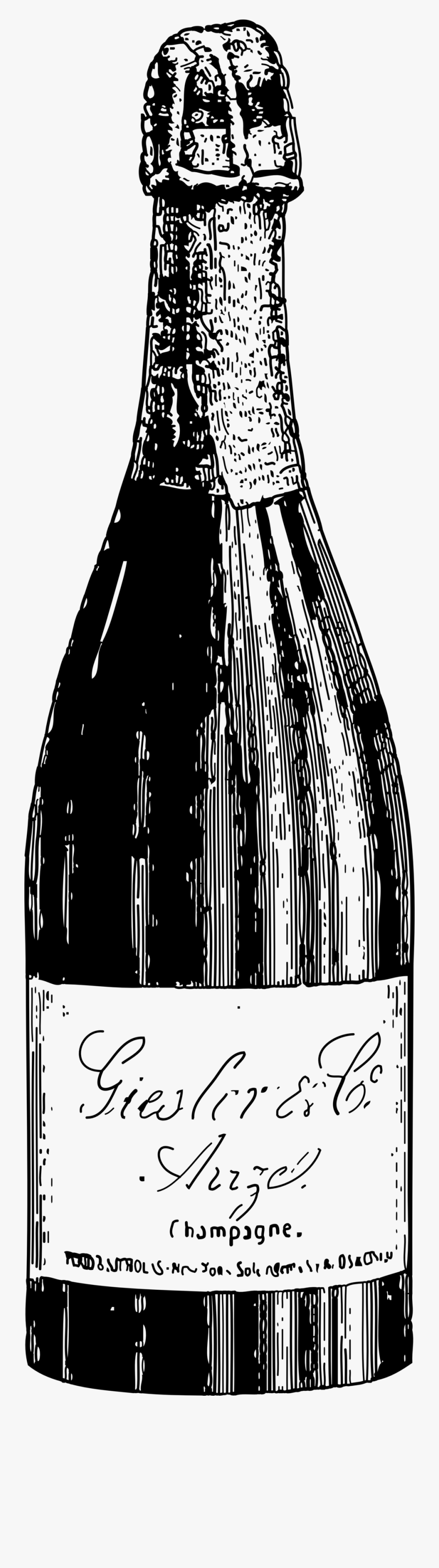 Champagne Bottle White On Black Clipart, Transparent Clipart