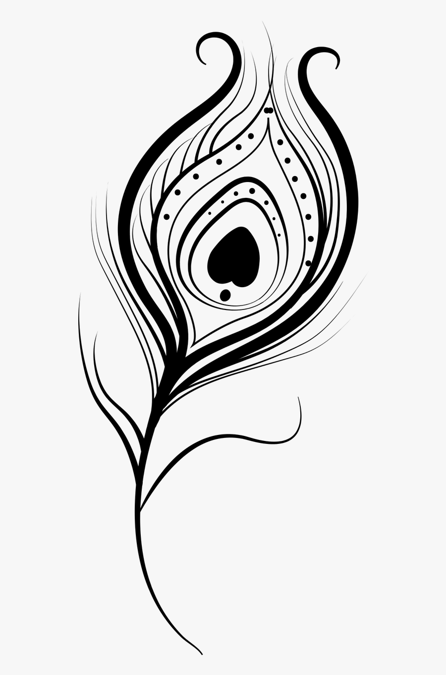 Feather Peacock Vector Isolated Png Image - Peacock Feather Png Black And White, Transparent Clipart