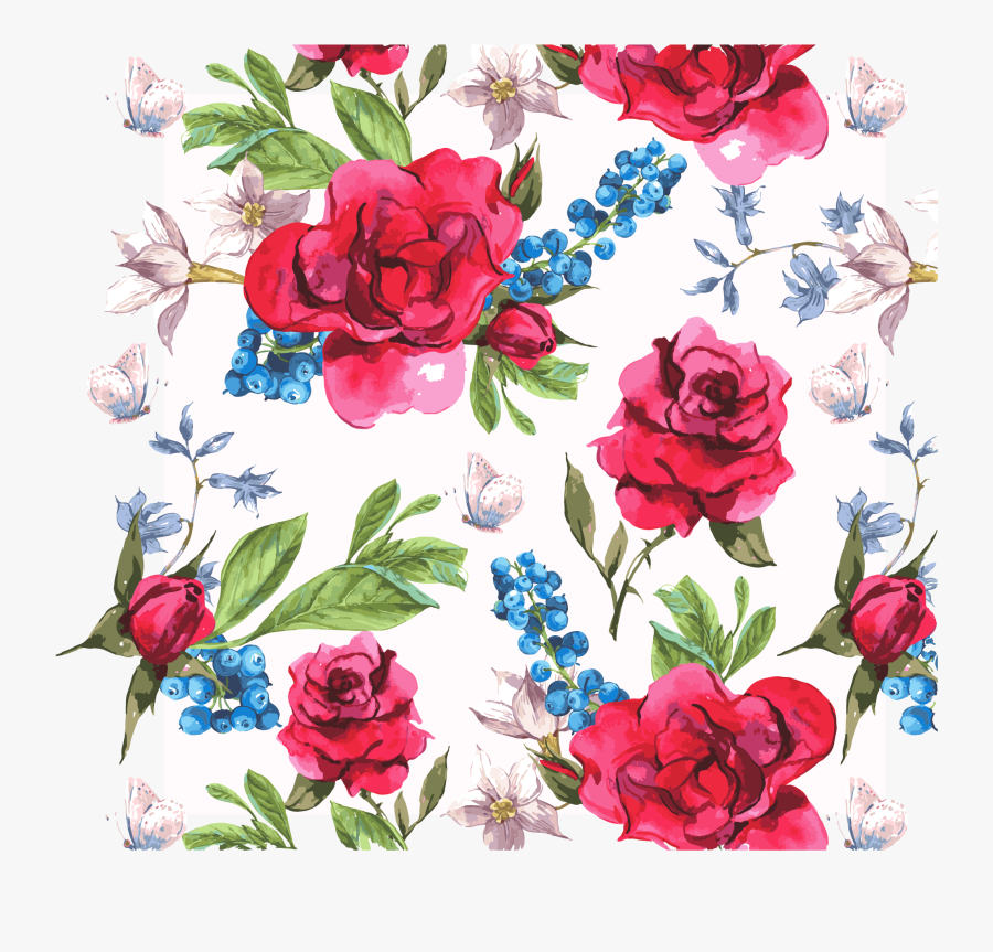 Printed T - Red Flowers Water Color Background, Transparent Clipart