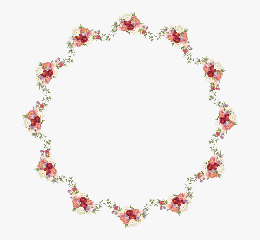 Pink,heart,plant - Watercolor Flowers Circle Frame, Transparent Clipart