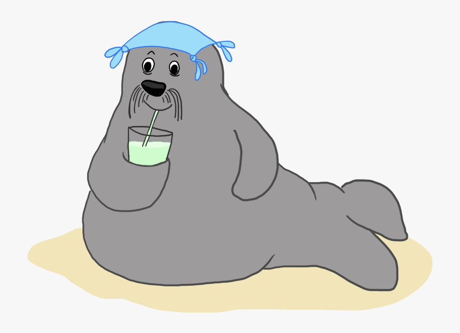 Summer Drawing Of Walrus On Beach - Funny Summer Clip Art, Transparent Clipart