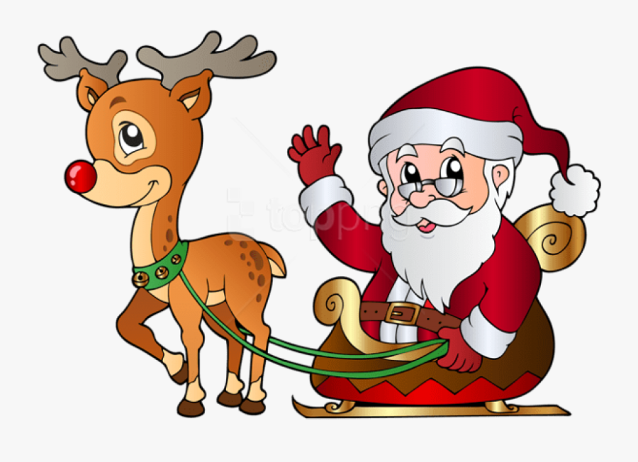 Cartoon,clip Cartoon,santa Claus,fictional Character,deer,christmas - Santa & Reindeer Clipart, Transparent Clipart