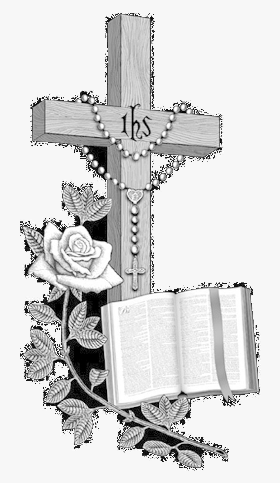 Black Granite Inch Top - Cross With Rosary Png, Transparent Clipart