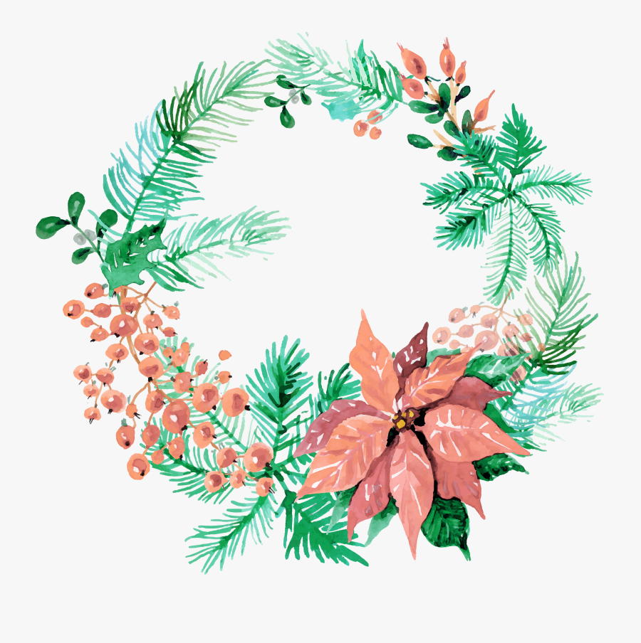 Clip Art Merry Christmas Watercolor - Merry Christmas Wreath Watercolor, Transparent Clipart