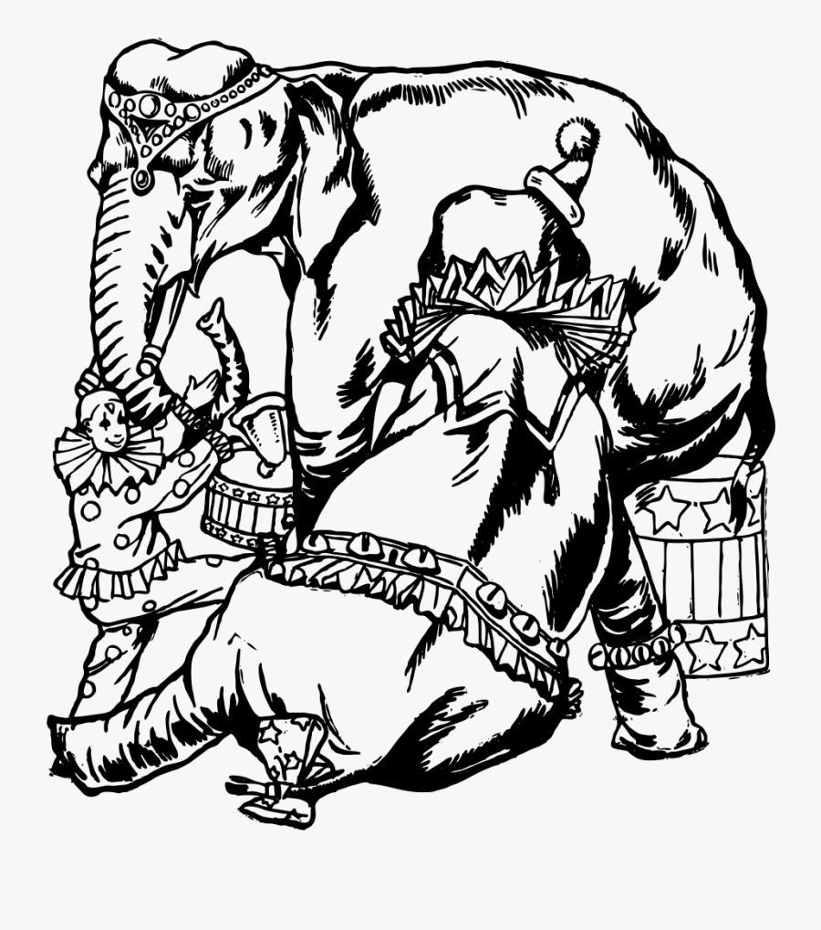 Elephants And Clown - Circus Elephant Black And White Clipart, Transparent Clipart