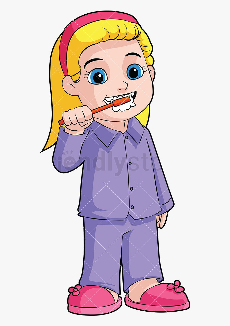 Brush Teeth Little Girl Brushing Her Vector Cartoon - Cliparts Of Brushing Teeth, Transparent Clipart