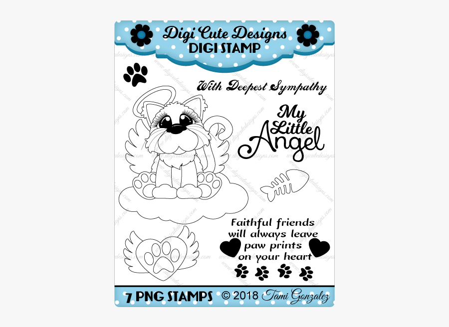 Angel Cat Digi Stamp-cat, Fish Bone, Heart, Wings, - Independence Day, Transparent Clipart