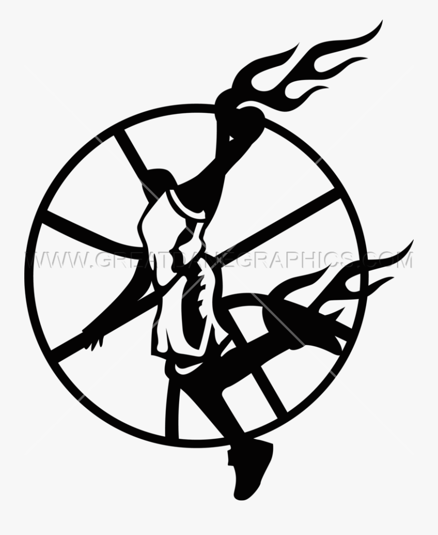 Transparent Basketball Hoop Clipart Black And White - Black And White Fire Basketball, Transparent Clipart