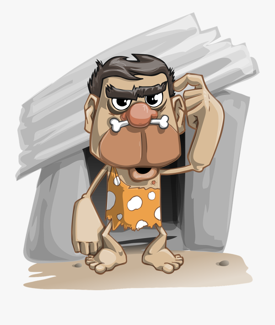 Caveman, Cave, Man, Primitive, Bone, Nose, Big Head - Caveman With Bone In Nose, Transparent Clipart