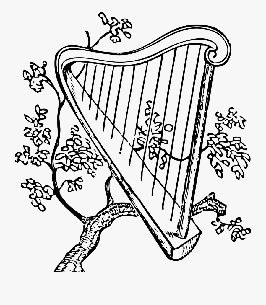 Free Vector Harp And Branch Clip Art - Transparent Harp Drawing, Transparent Clipart