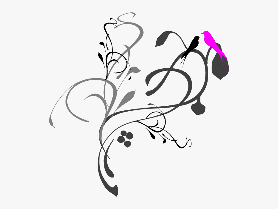 Birds On A Branch Gray - Flower Wedding Clipart Black And White, Transparent Clipart
