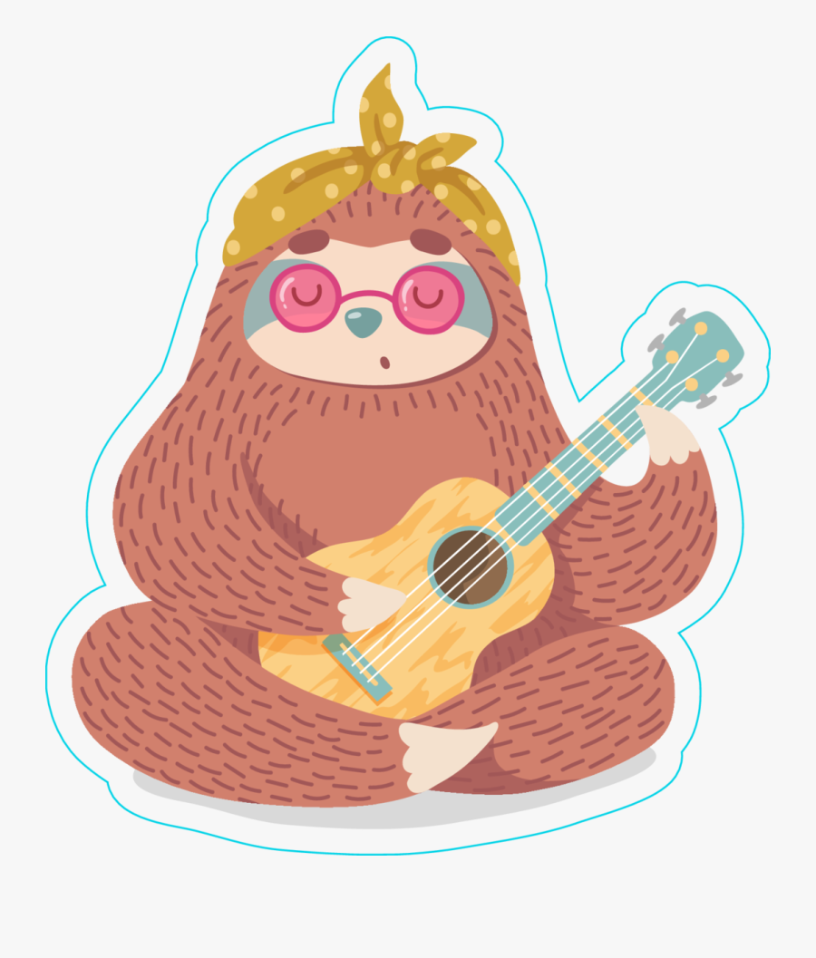 Transparent Hang Loose Png - Hippie Sloth Sticker Guitar, Transparent Clipart
