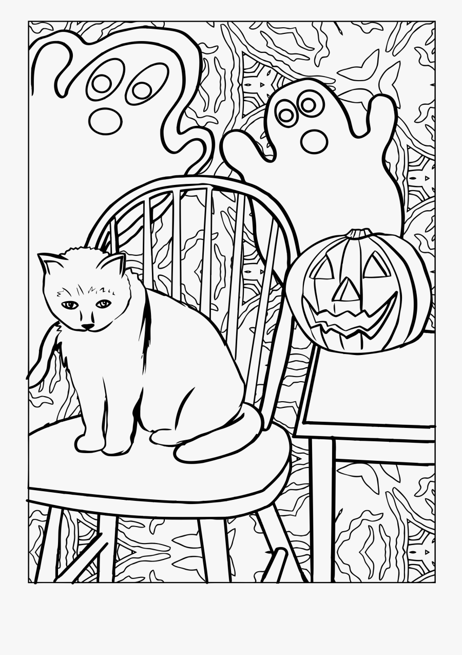 Halloween Cat Line Art Clip Arts - Colouring Cat On The Chair, Transparent Clipart