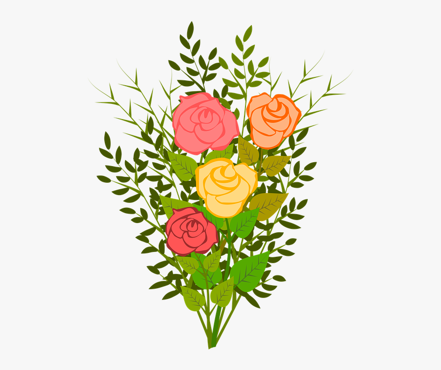 Roses, Flowers, Floral, Flowery, Branch, Plants, Garden - Illustration, Transparent Clipart