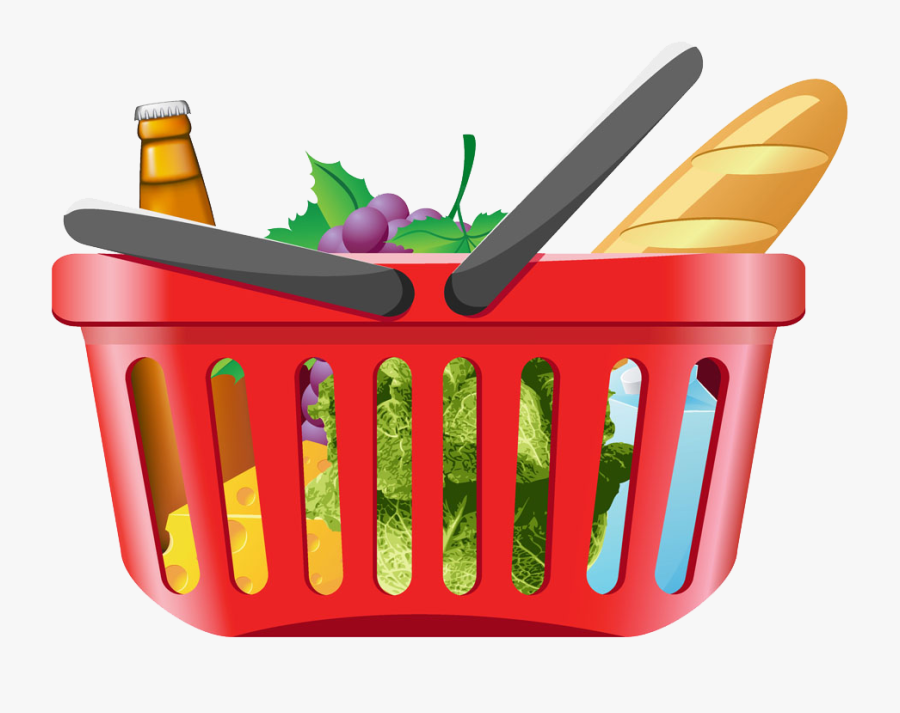 Shopping Cart Clip Art - Food In Basket Vector, Transparent Clipart