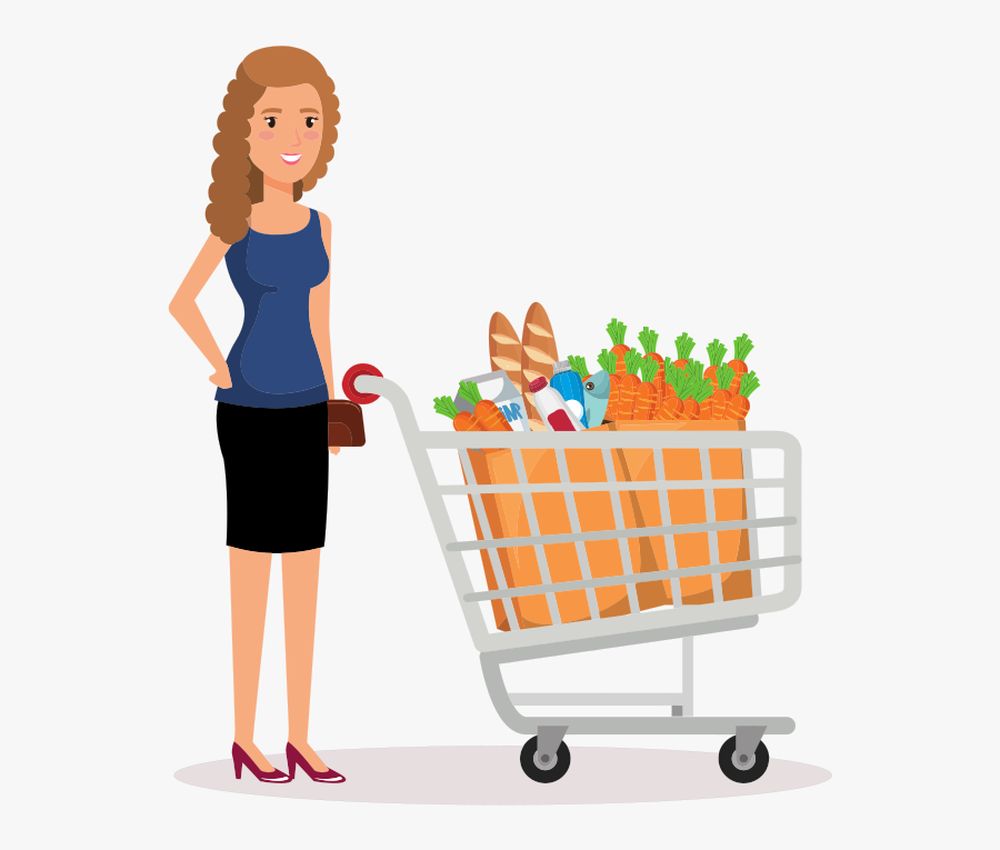 Shopping Lady In Supermarket Clipart Image For Free - Big Shopping Cart