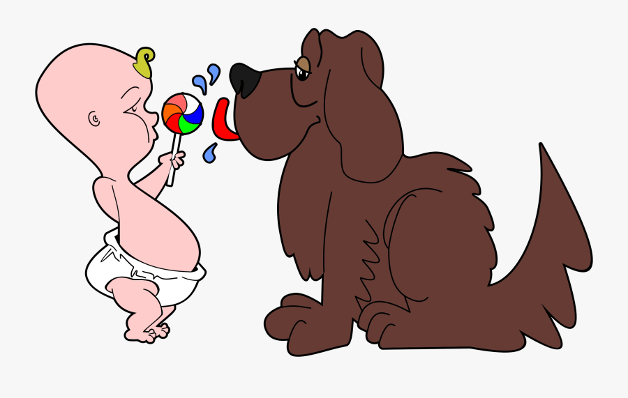 Dog Licking Babys Lollipop Clip Arts - Dog And Baby Cartoon, Transparent Clipart