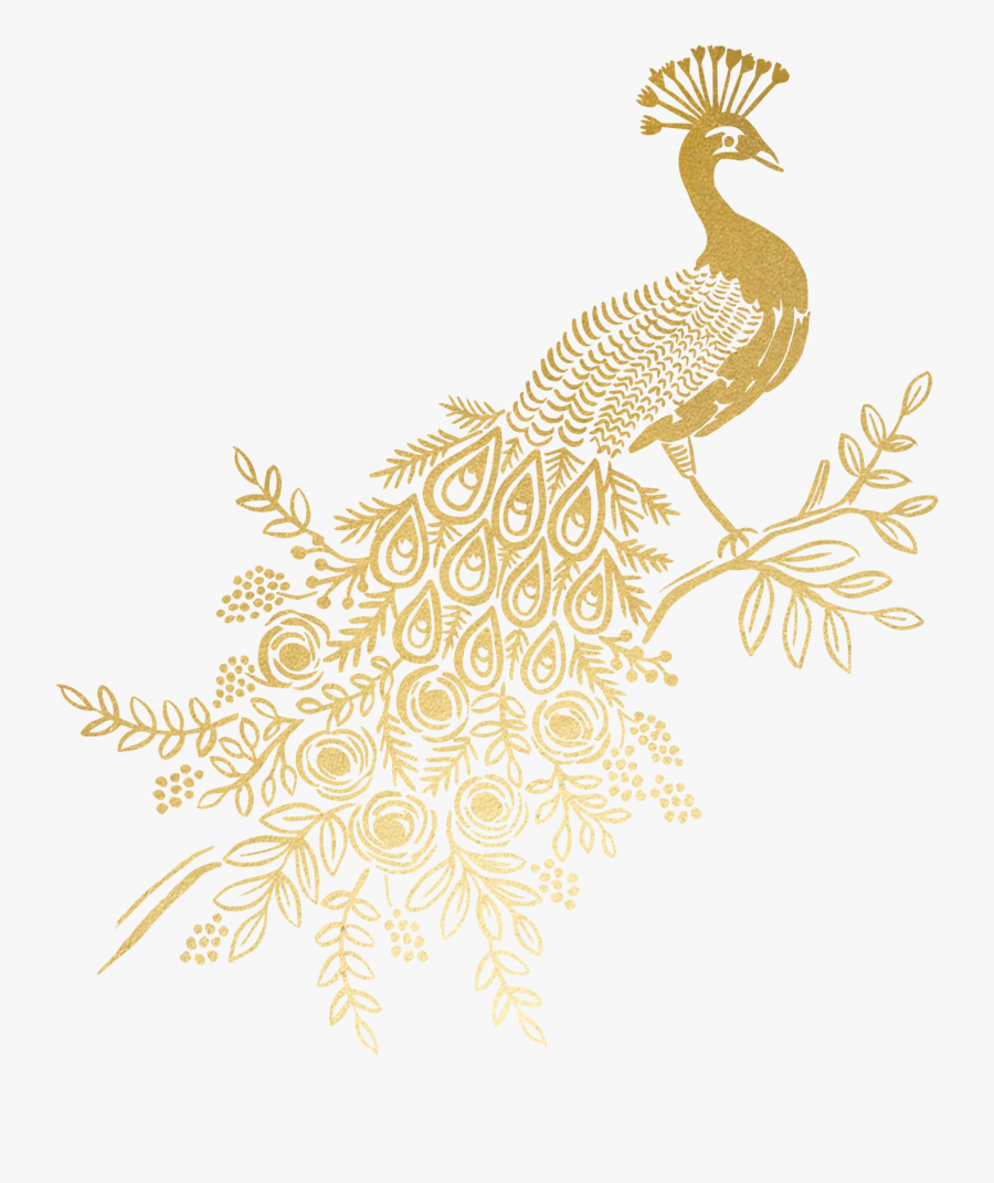 Clip Art Gold By Rifle Paper - Golden Peacock On Tree Png , Free
