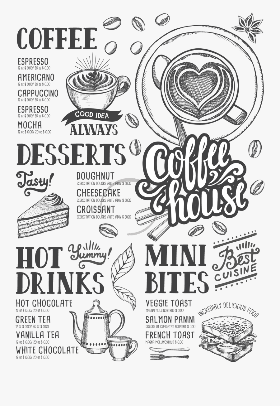 Shop Coffee Hamburger Tea Menu Cafe Clipart - Coffee Menu Free Vector, Transparent Clipart
