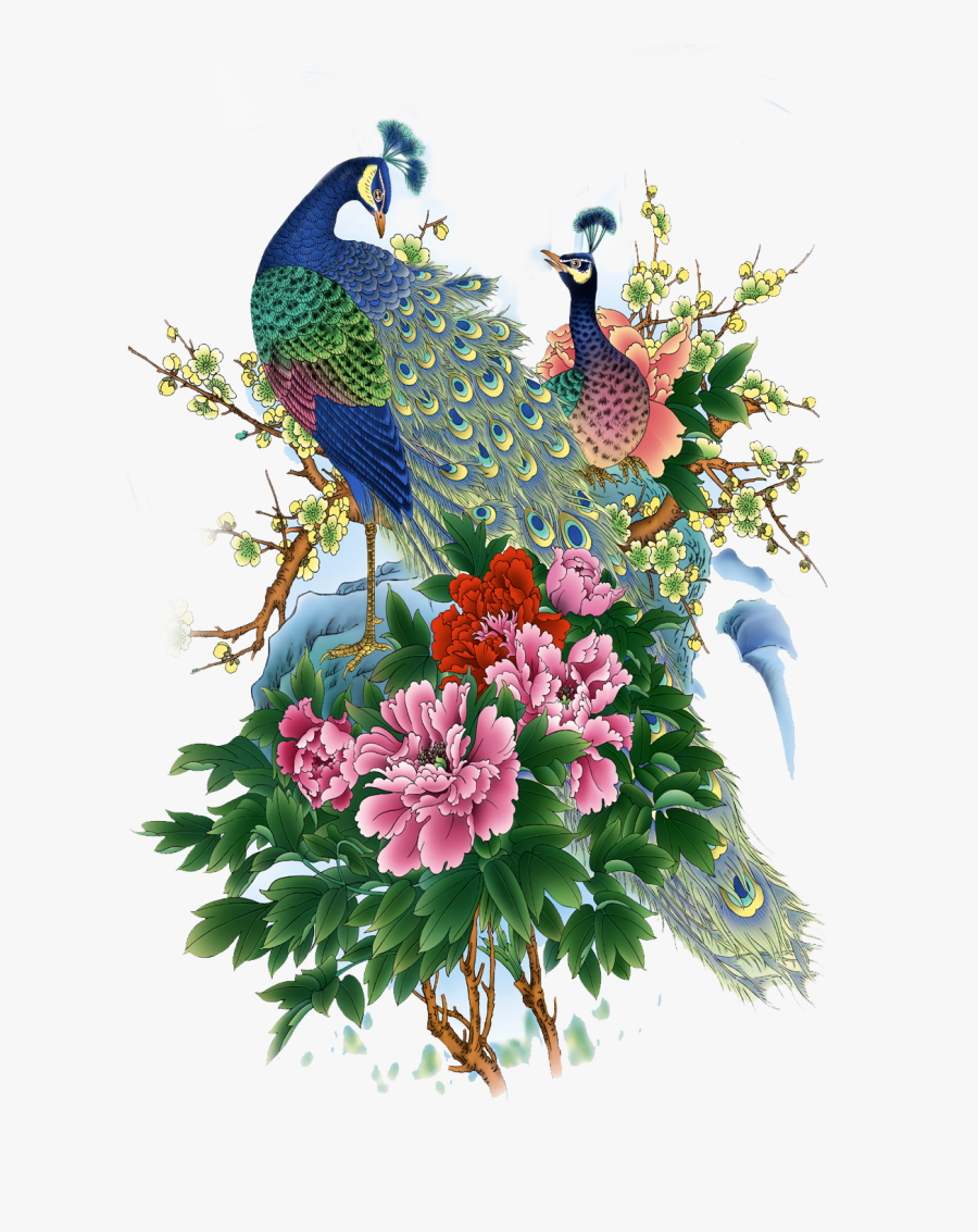Bird Clipart, Png Format, Peonies, Peacock, Clip Art, - Painting Poster Of Peacock, Transparent Clipart