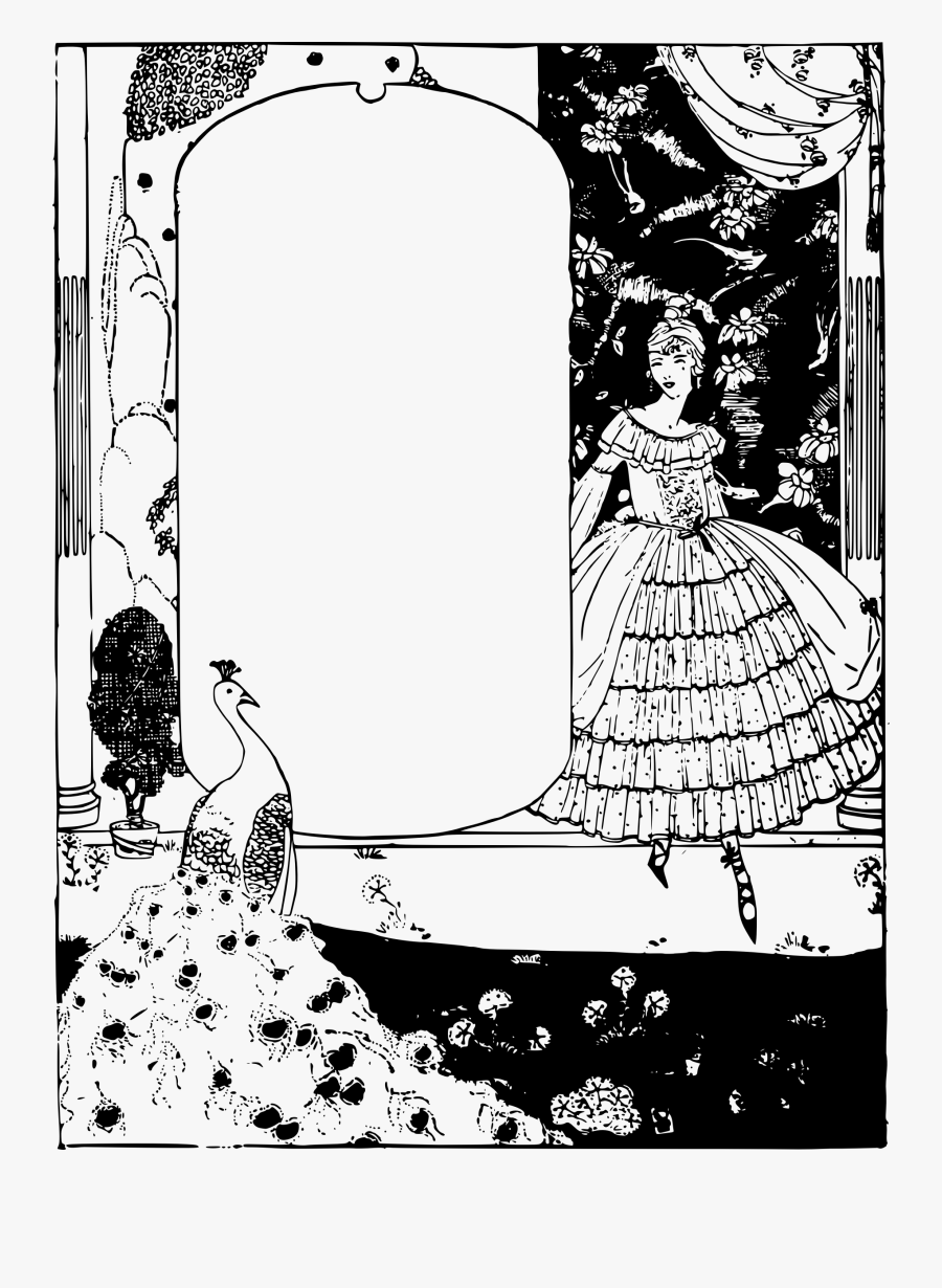 Lady And Peacock Frame Clip Arts - Frame Peacock Black And White, Transparent Clipart