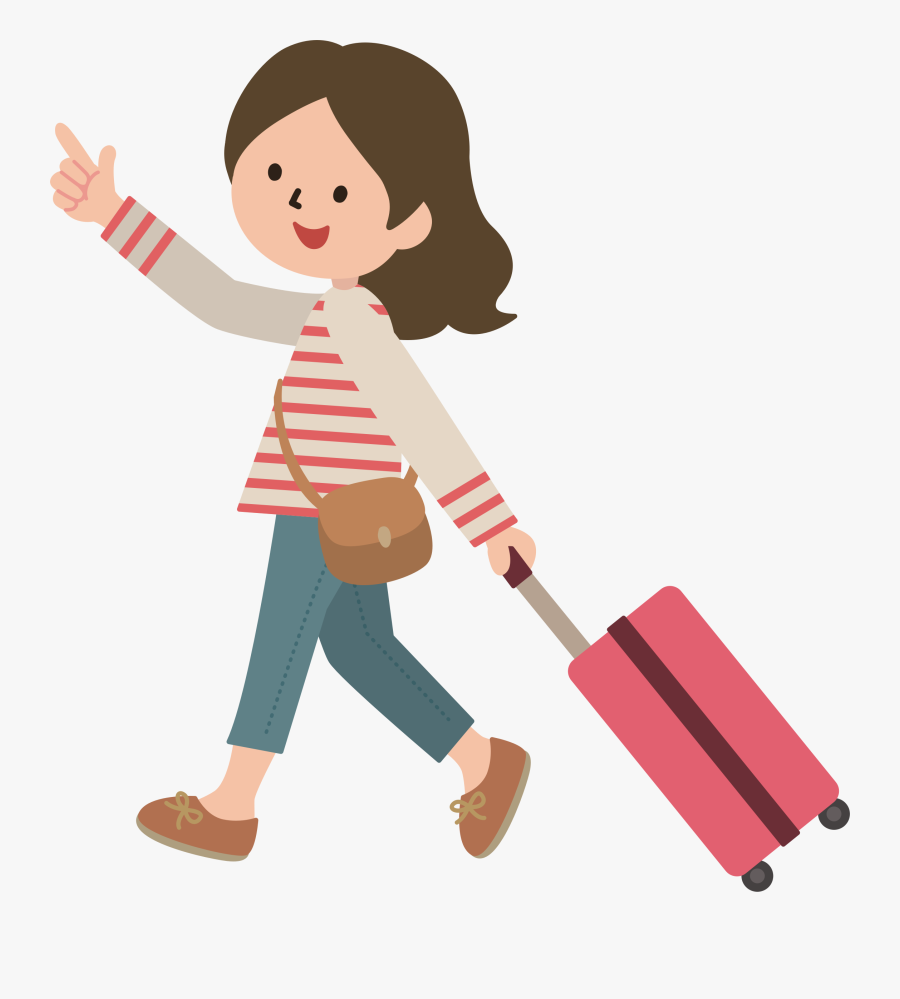 Human Behavior,line,play - Cartoon Girl With Suitcase, Transparent Clipart