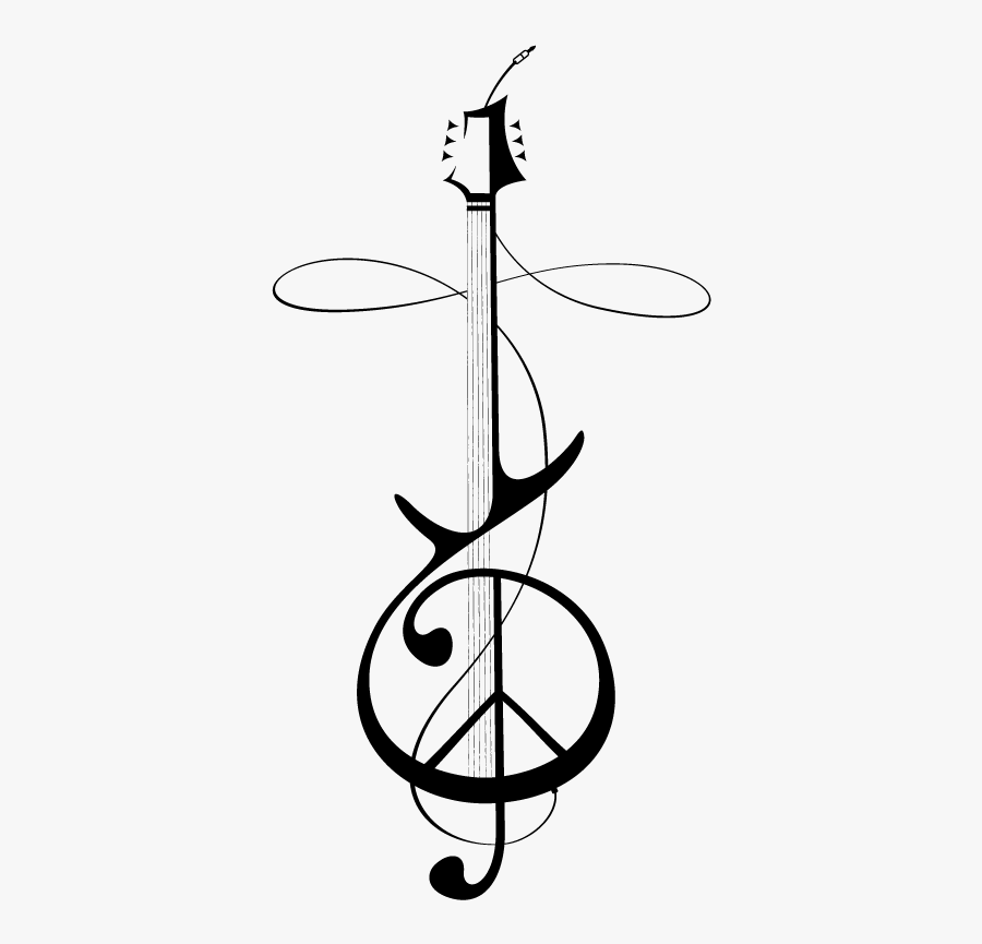 Guitar & Cross - G Clef Guitar Tattoo, Transparent Clipart