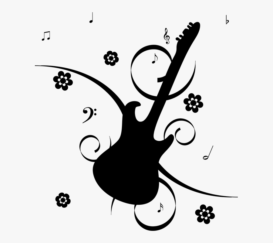 Floral, Flowers, Guitar, Musical, Notes, Silhouette - Guitar Music Notes Png, Transparent Clipart