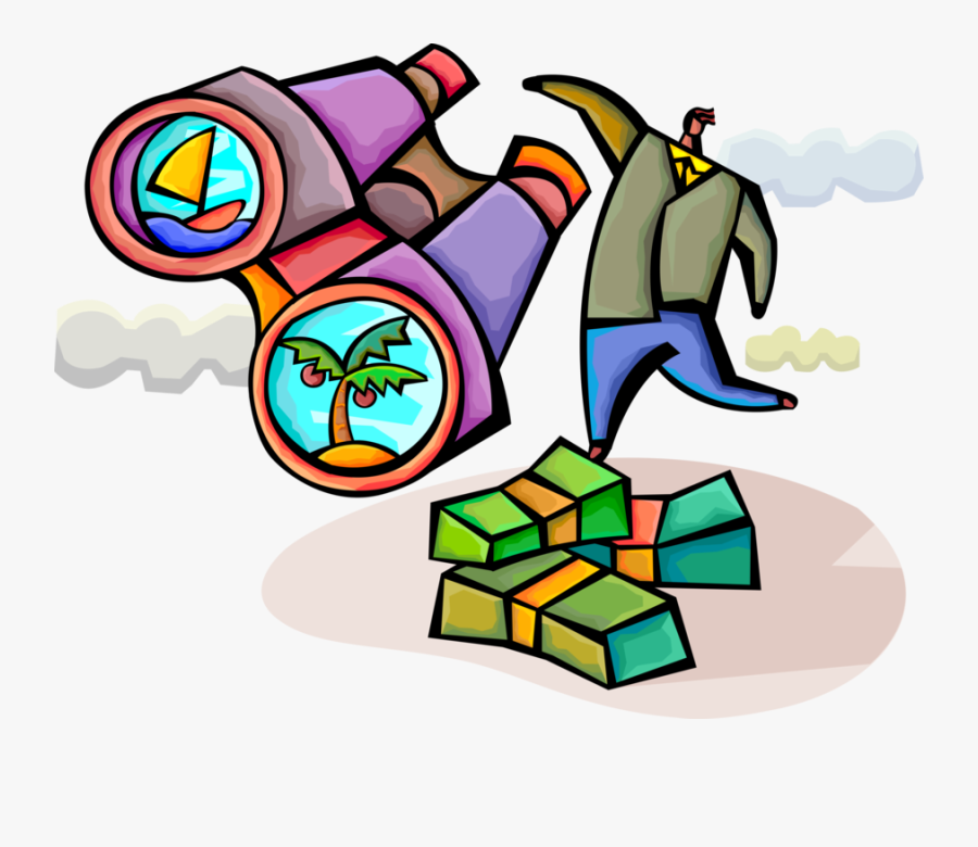 Vector Illustration Of Businessman With Binoculars, Transparent Clipart