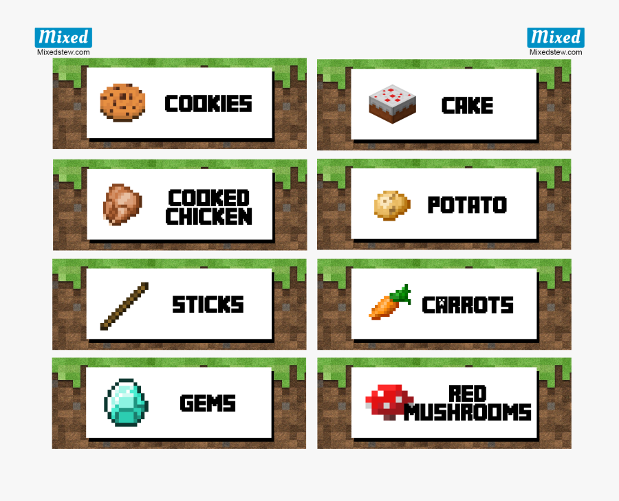 Minecraft Fish Clipart - Minecraft Party Printables Food Labels Free, Transparent Clipart