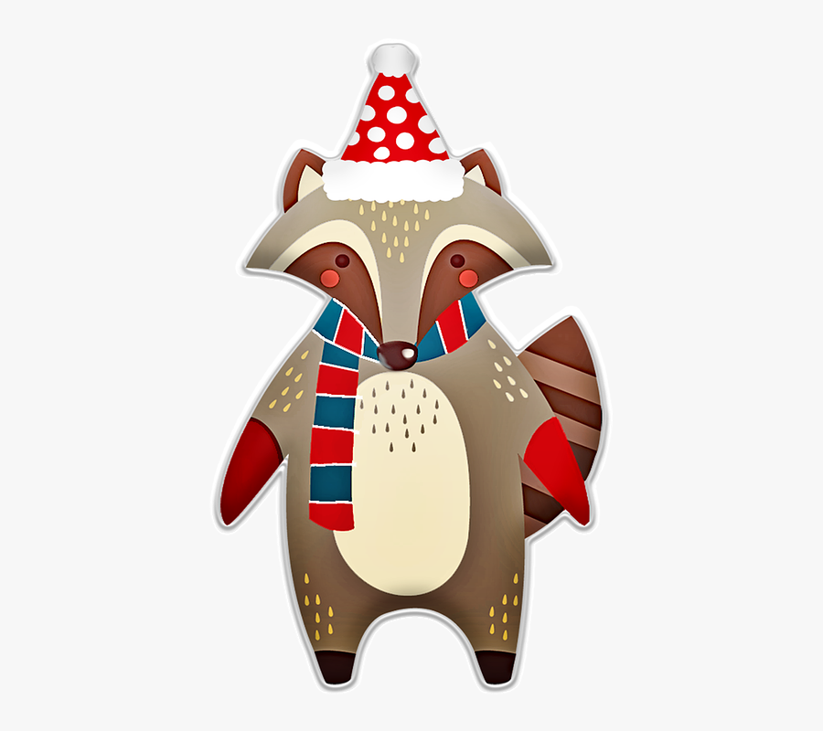 Christmas Raccoon, Hat, Scarf, Winter, Animal, Raccoon - Raccoon Christmas Png, Transparent Clipart