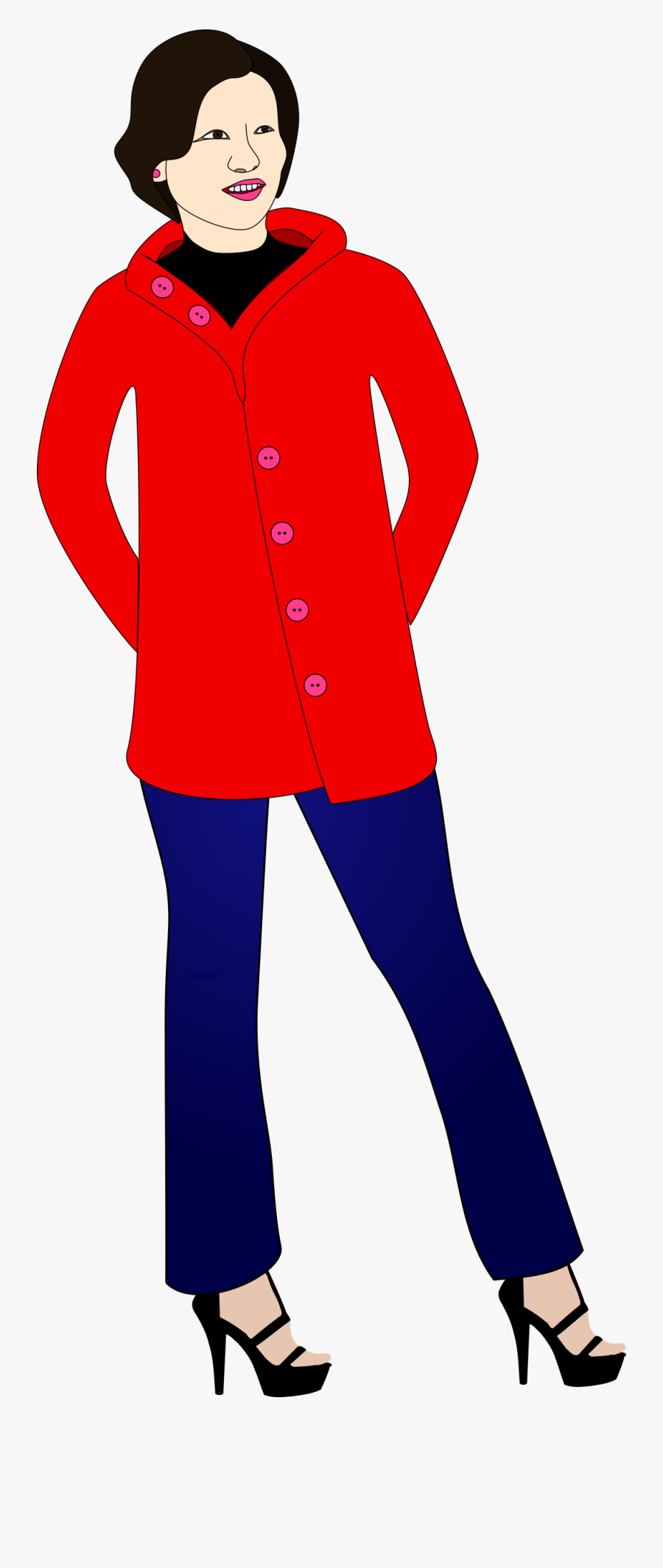 Woman In Jeans, Heels, And A Red Coat Clip Arts - Red Coat Clip Art, Transparent Clipart