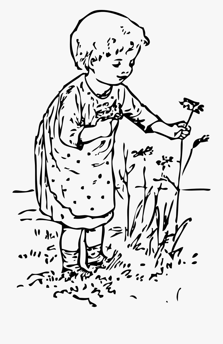 Stock Page Stockio Com - Girl Picking Flowers Drawing, Transparent Clipart