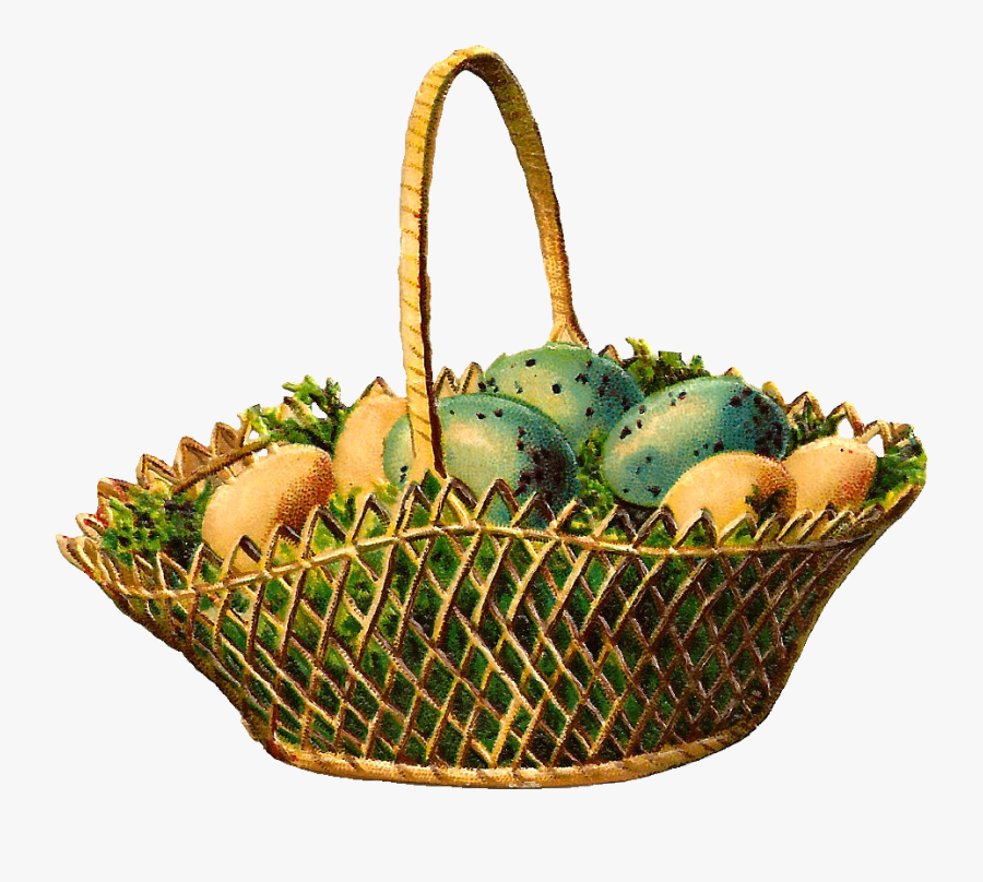 Vintage Easter Basket With Eggs, Transparent Clipart