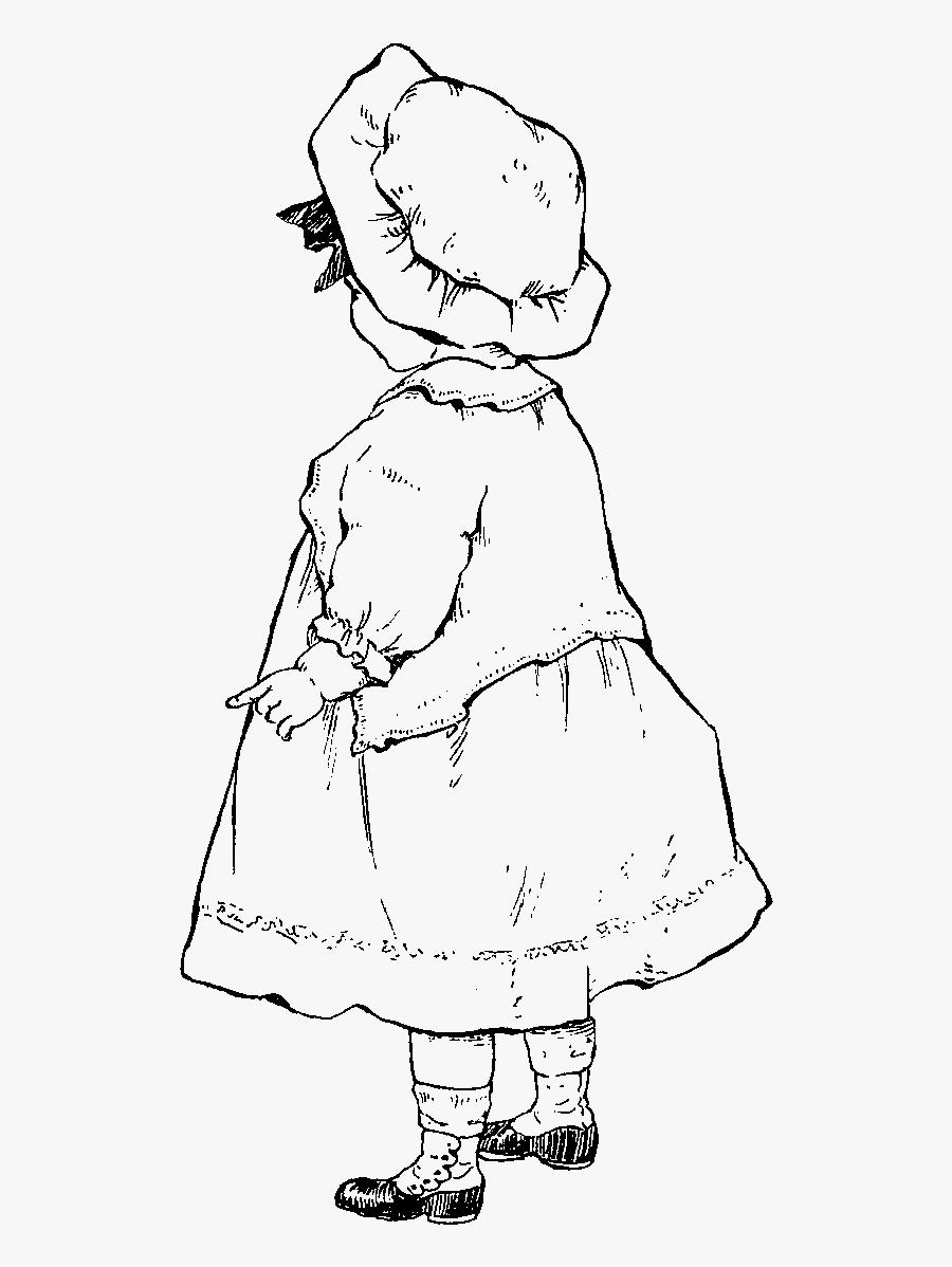 Dress And Bonnet And Wearing Buttoned Shoes - Girl Baby Drawing, Transparent Clipart