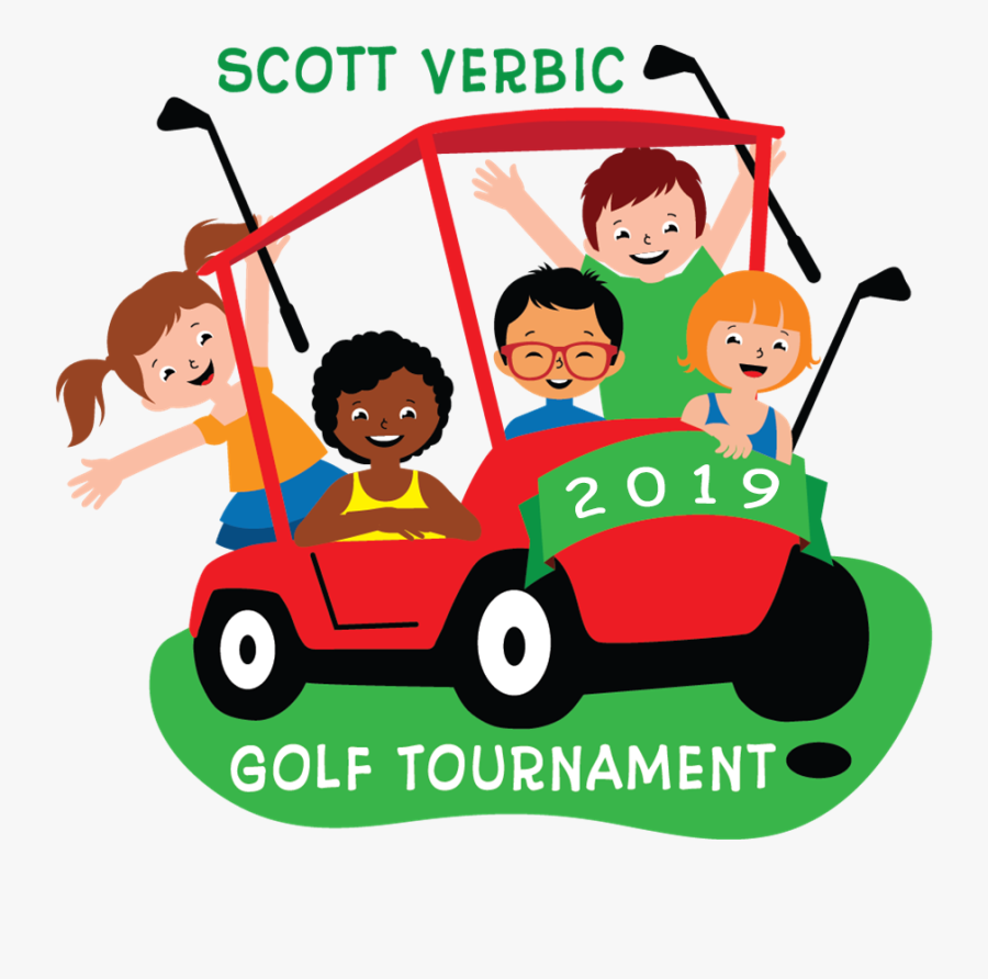 Image Logo Of Children Riding On Golf Cart - Golf Cart With Kids Cartoon, Transparent Clipart