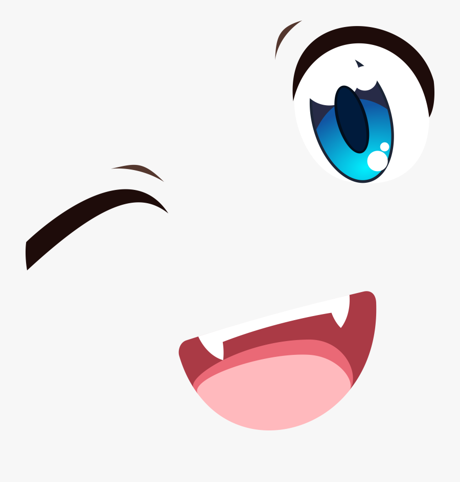 Blue Eyes Wink Smile - Anime Eyes And Mouth Png, Transparent Clipart