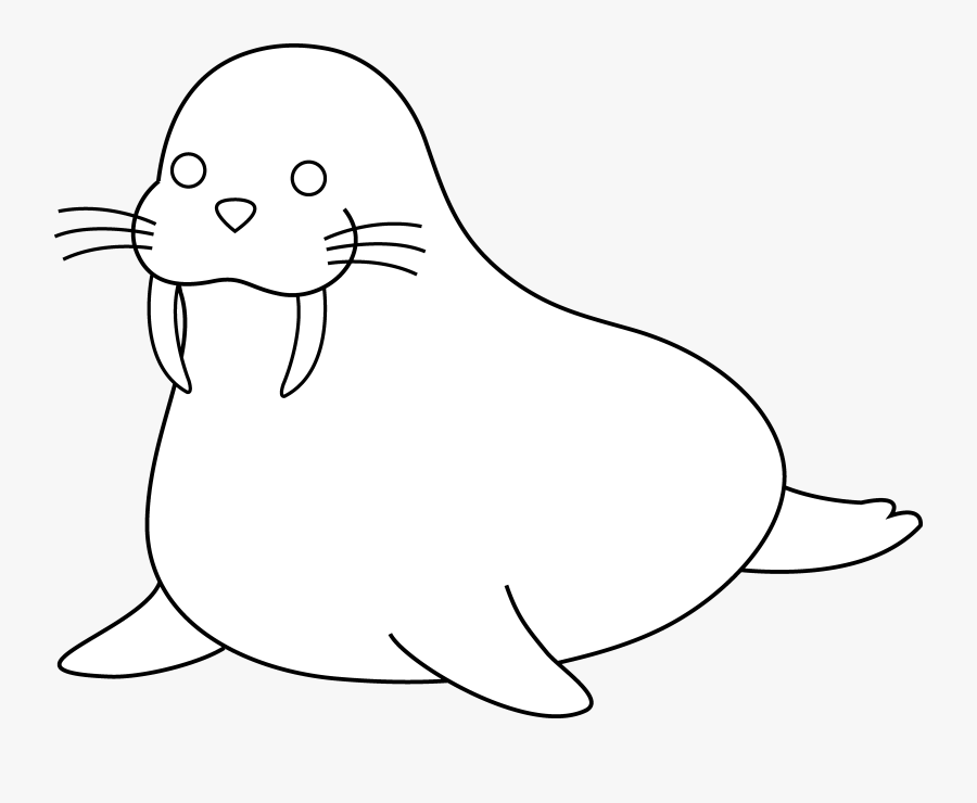 Colorable Walrus Free Clip Art - Clip Art, Transparent Clipart