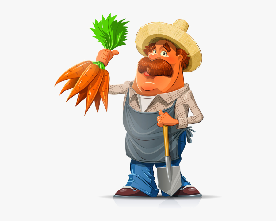 Gardener With Carrot And Shovel Vector Illustration - Illustration, Transparent Clipart